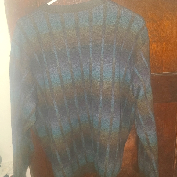 Norm Thompson Wool Blend Sweater Striped Multicolor Grandpa Coogie Biggie Style - Picture 3 of 5